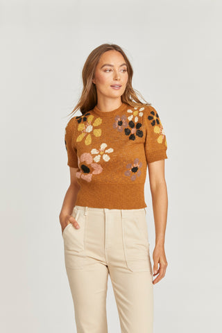 Floral & Geo Intarsia Sweater - Brown