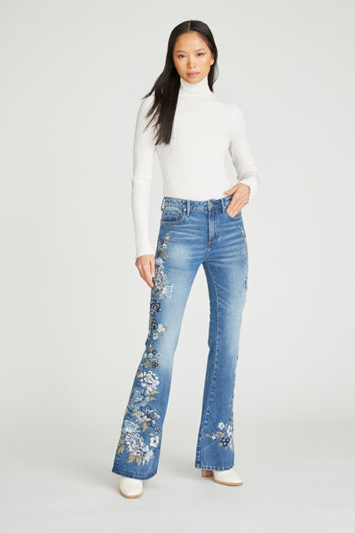 Driftwood Jeans Kelly Bootcut Embroidered Jean-Bluebell Fleur, Size Plus 28, Bluebell Fleur