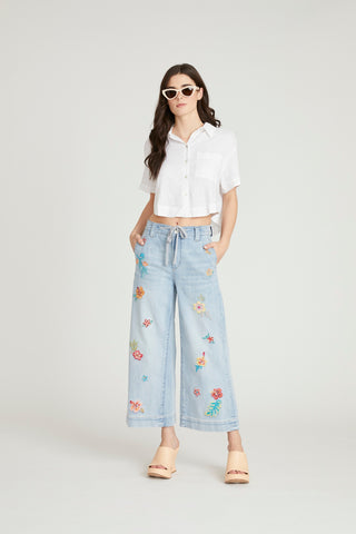 Tie Front Cropped Jean - Happy Hibiscus