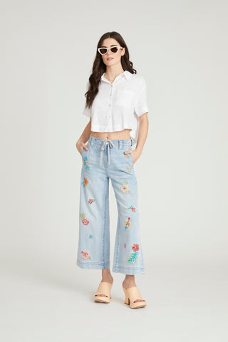Tie Front Cropped Jean - Happy Hibiscus
