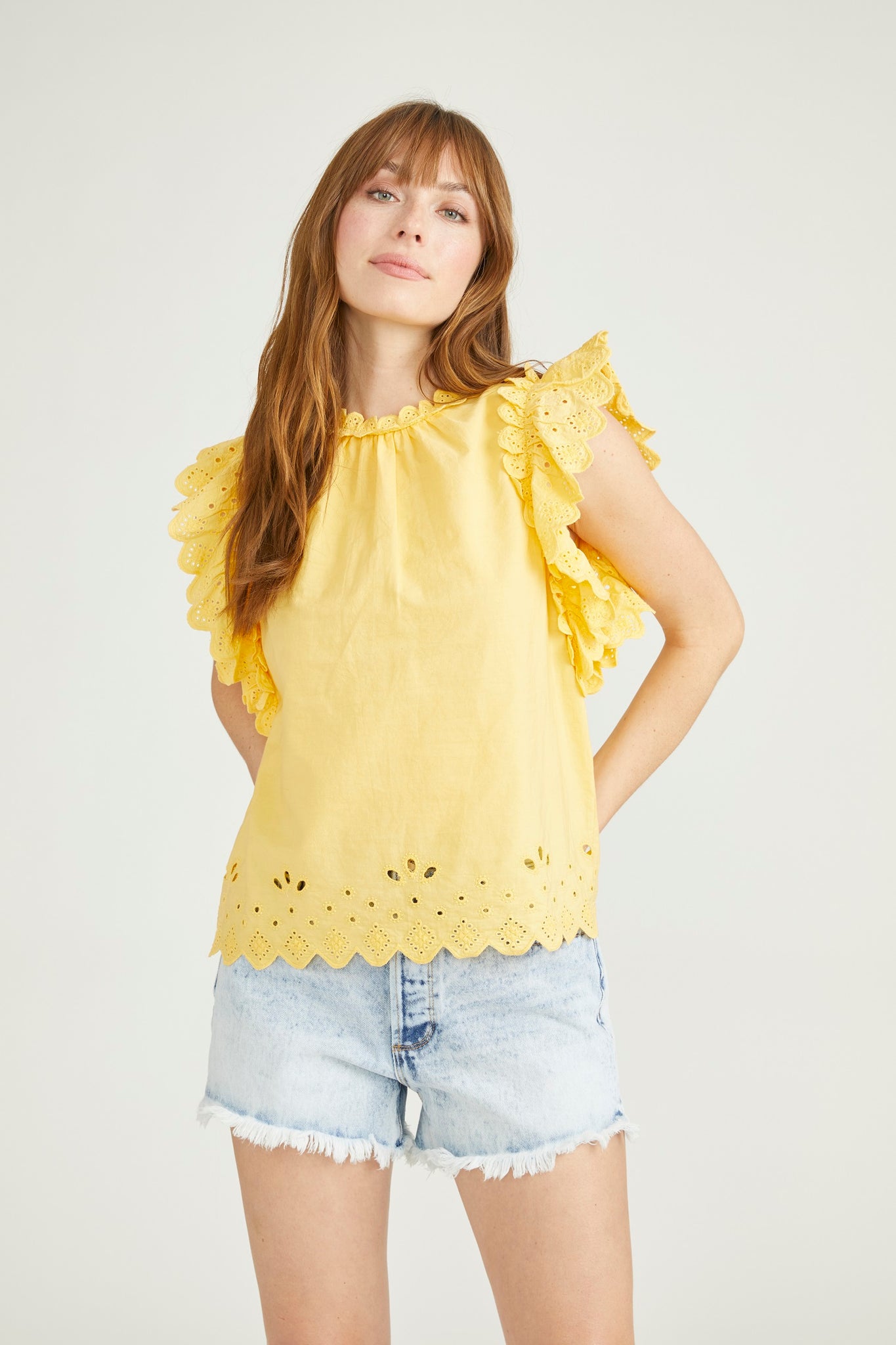 Ruffle Eyelet Top - Sunshine