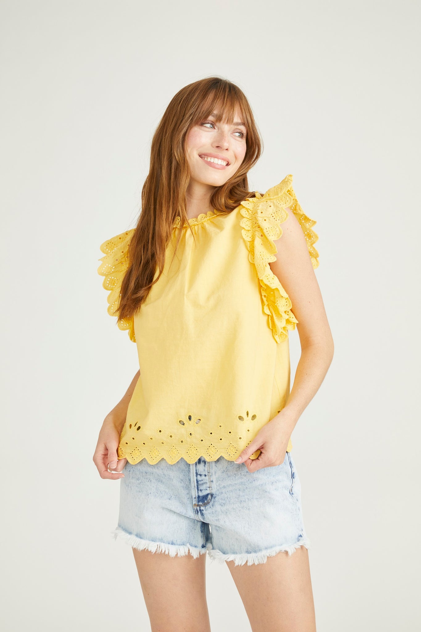Ruffle Eyelet Top - Sunshine