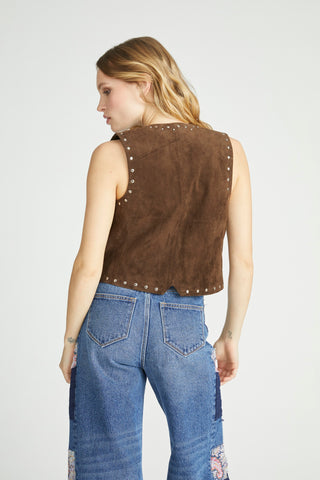 Suede Studded Vest - Chocolate