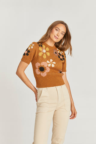Floral & Geo Intarsia Sweater - Brown