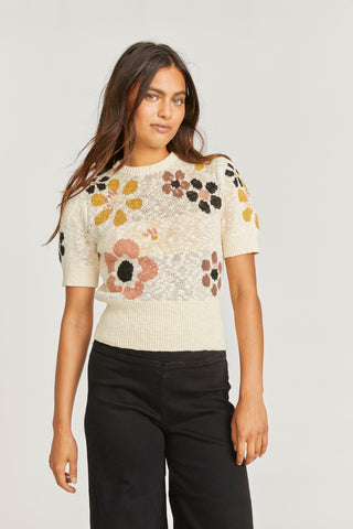 Floral & Geo Intarsia Sweater - Creme