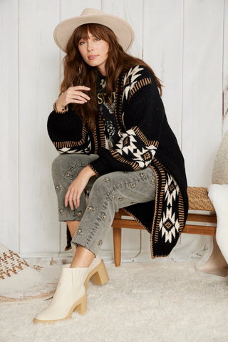 Aztec Midi Cardi - Black