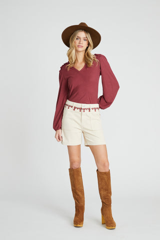 Embroidered Twill Short - Cream