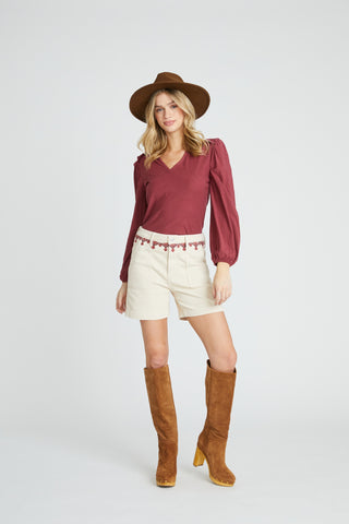 Embroidered Twill Short - Cream
