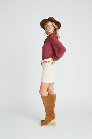 Embroidered Twill Short - Cream
