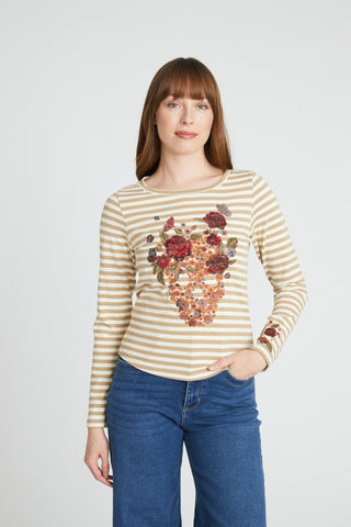 Striped Tee - Skulls & Roses