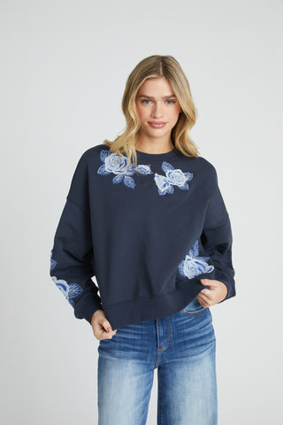 Teddy Sweatshirt - Navy Rose Patchwork