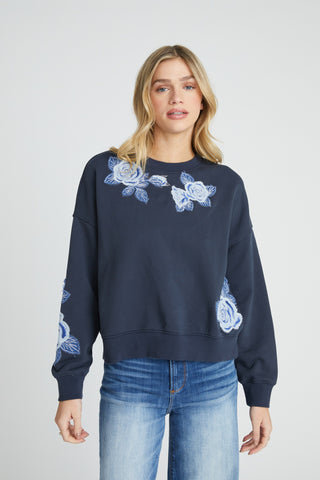 Teddy Sweatshirt - Navy Rose Patchwork