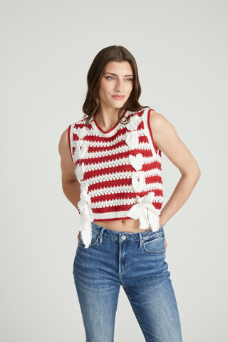 Lacey Sweater Tank - White/Red