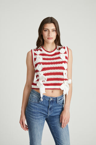 Lacey Sweater Tank - White/Red