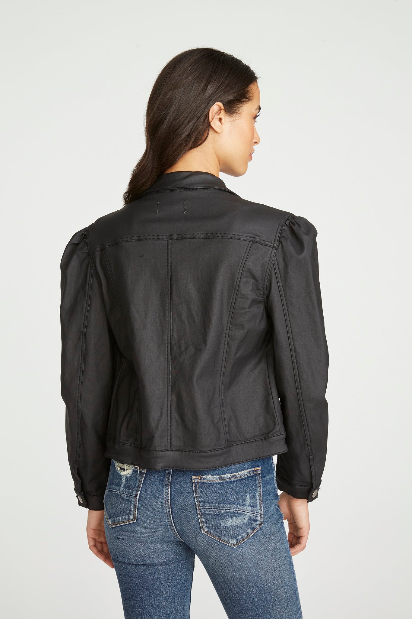 Gigi Puff Sleeve Coated Jacket - Black