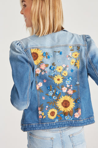 Gigi Puff Sleeve Denim Jacket - Sunflower