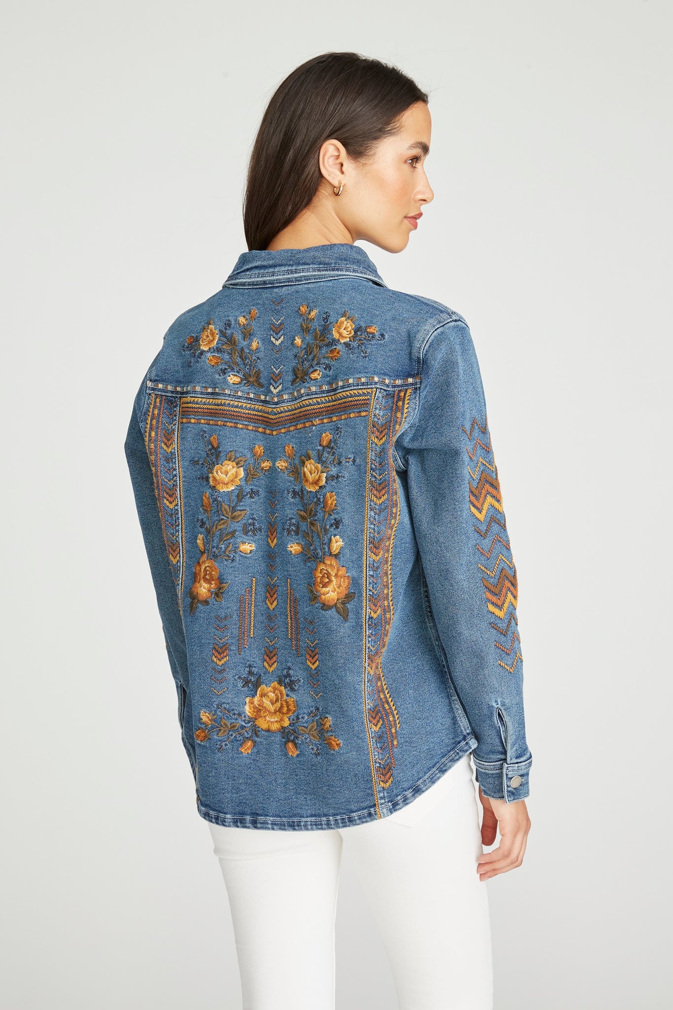 Shayna Denim Shirt Jacket - Framed Roses