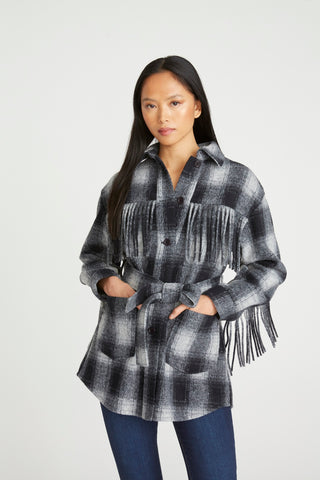 Nico Fringe Jacket - Navy Plaid