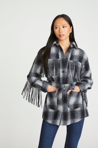 Nico Fringe Jacket - Navy Plaid