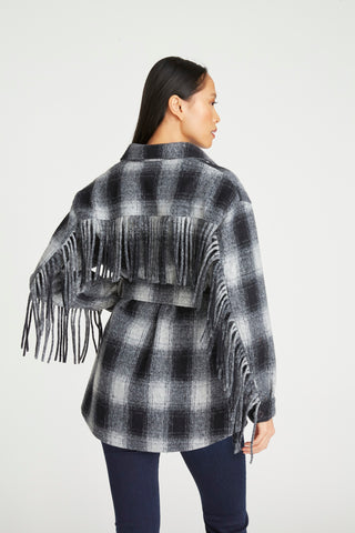 Nico Fringe Jacket - Navy Plaid