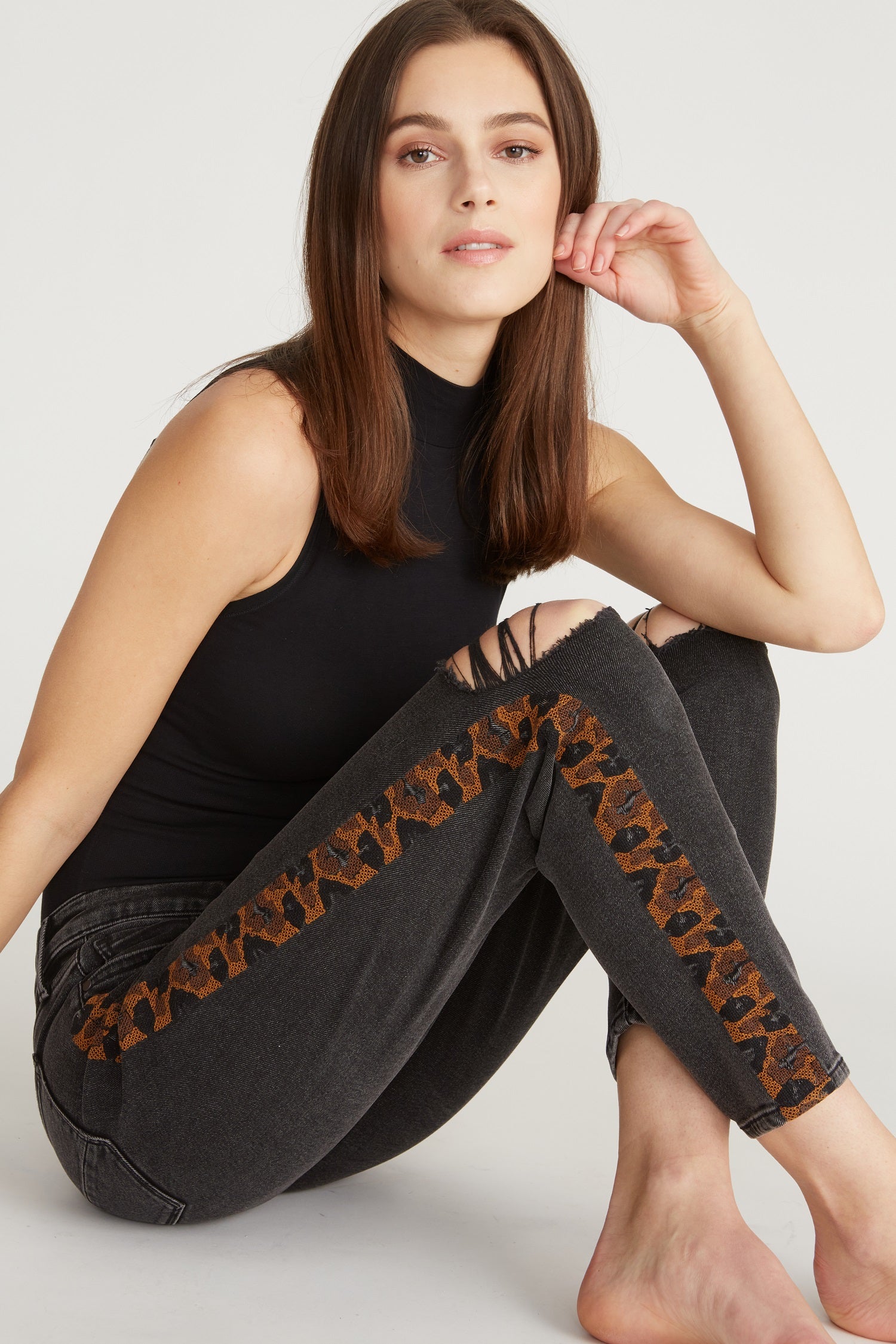 Gizelle Girlfriend Skinny Spicy Cheetah Driftwood Jeans