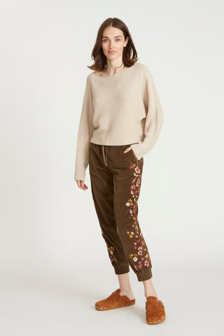 Corduroy Jogger - Floral Brown