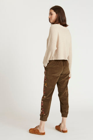 Corduroy Jogger - Floral Brown