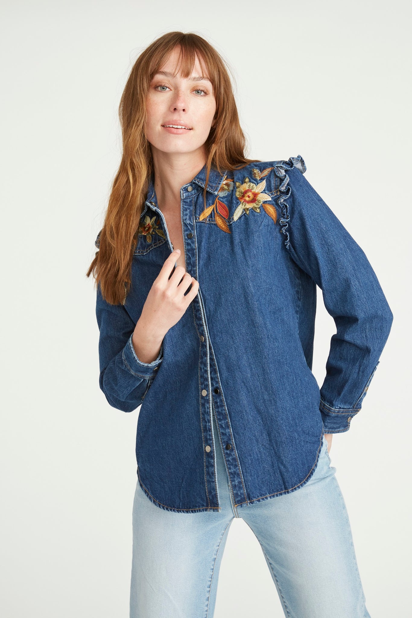 Liz Ruffle Shirt - Feathery Leaf
