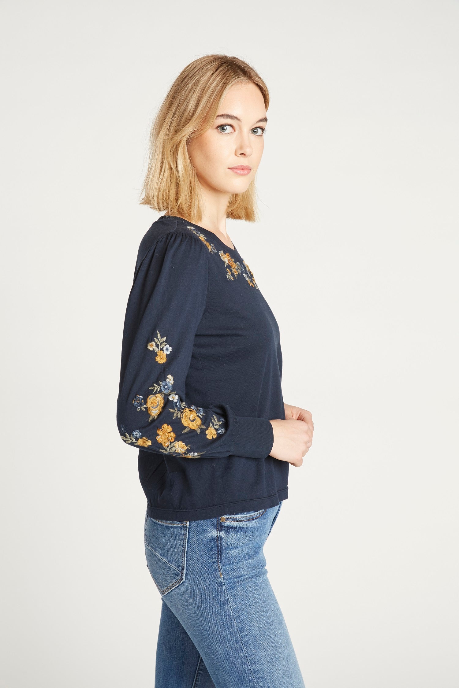 Macey Shirt - Navy Golden Peony – Driftwood Jeans