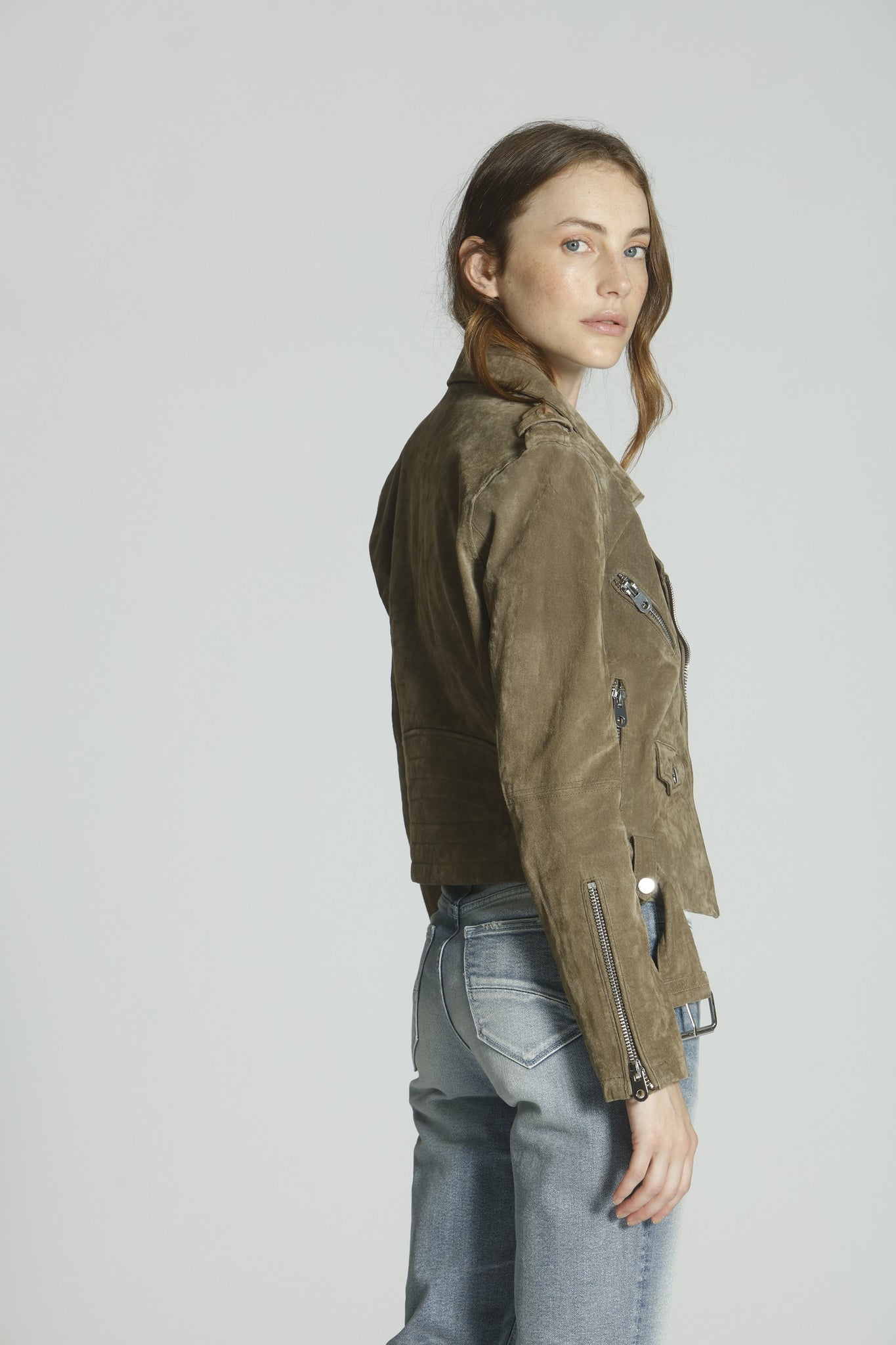 Moto Suede Jacket - Olive